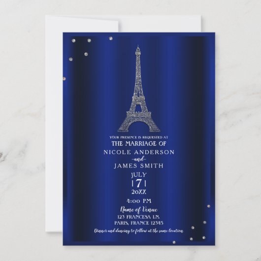 Royal Blue & Silver Eiffel Tower Paris Weddenschap Kaart (Voorkant)