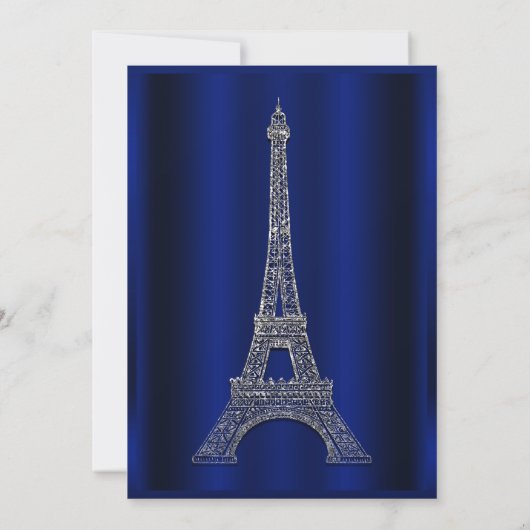 Royal Blue & Silver Eiffel Tower Paris Weddenschap Kaart (Achterkant)