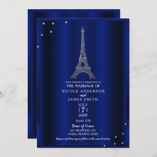 Royal Blue & Silver Eiffel Tower Paris Weddenschap Kaart (Voorkant / Achterkant)