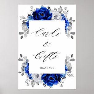 Royal Blue Silver Floral Cards & Gifts Poster