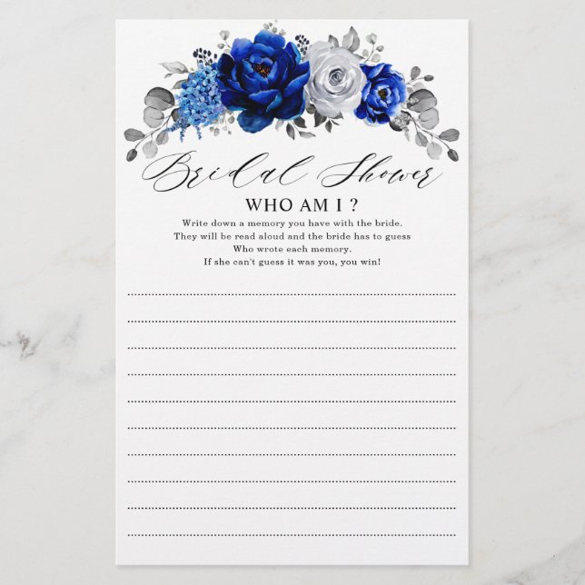 Royal Blue Silver Floral die ik word (Voorkant)