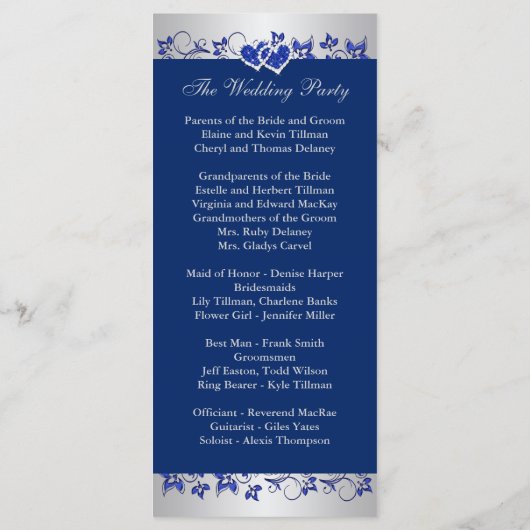 Royal Blue, Silver Floral Hearts Programme de mari (Dos)