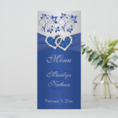 Royal Blue, Silver Floral Joined Hearts Menu Kaart (Staand voorkant)