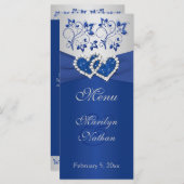 Royal Blue, Silver Floral Joint Coeurs Carte Menu (Devant / Derrière)