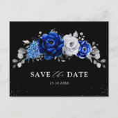 Royal Blue Silver Floral Save the Date Postc Briefkaart (Voorkant)