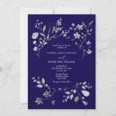 Royal Blue Silver Floral Wedding Invitation (Devant)