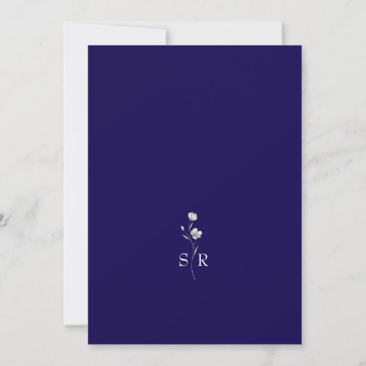 Royal Blue Silver Floral Wedding Invitation (Dos)