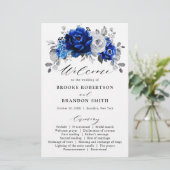 Royal Blue Silver Floral Wedding Programme (Staand voorkant)