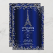 Royal Blue Silver Glitter Eiffel Tower Verloving Kaart (Voorkant / Achterkant)