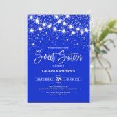 Royal Blue Silver Glitter Sparkles Lights Sweet 16 Kaart (Staand voorkant)