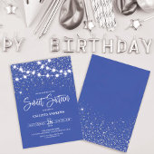 Royal Blue Silver Glitter Sparkles Lights Sweet 16 Kaart