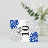 Royal Blue Silver-Gray Floral Burst Table Number Briefkaart (Staand voorkant)
