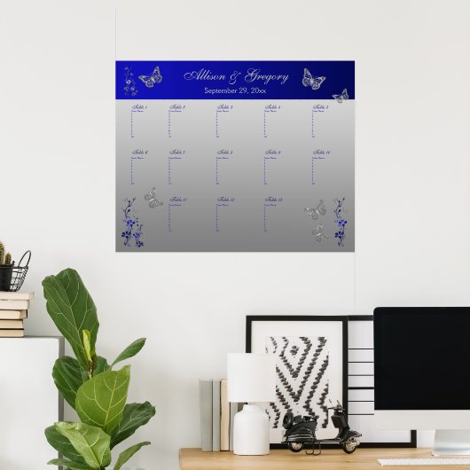 Royal Blue, Silver Grey Table Seating Poster (Thuiskantoor)