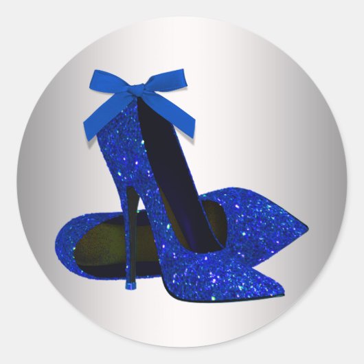 Royal Blue Silver High Heel Shoe Stickers (Voorkant)