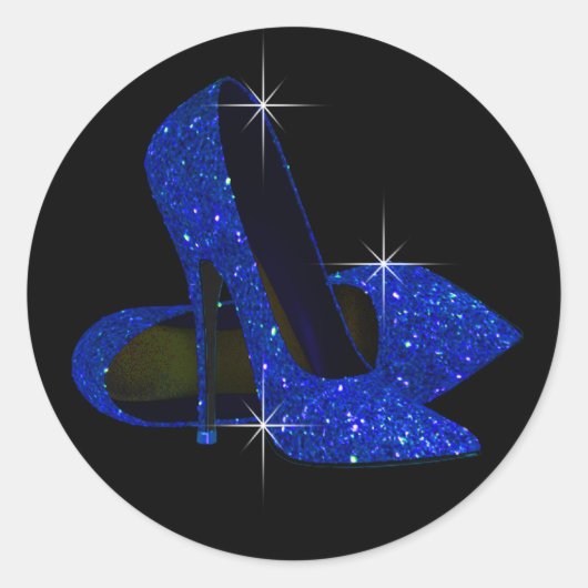 Royal Blue Silver High Heel Shoe Stickers (Voorkant)