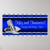 Royal Blue Silver High Heels Birthday Party Banner Poster (Voorkant)