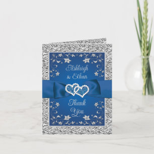 Royal Blue, Silver Love Hearts Carte de remercieme