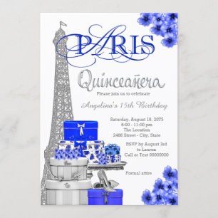 Royal Blue Silver Paris Quinceanera Kaart
