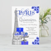 Royal Blue Silver Paris Quinceanera Uitnodigingen (Staand voorkant)