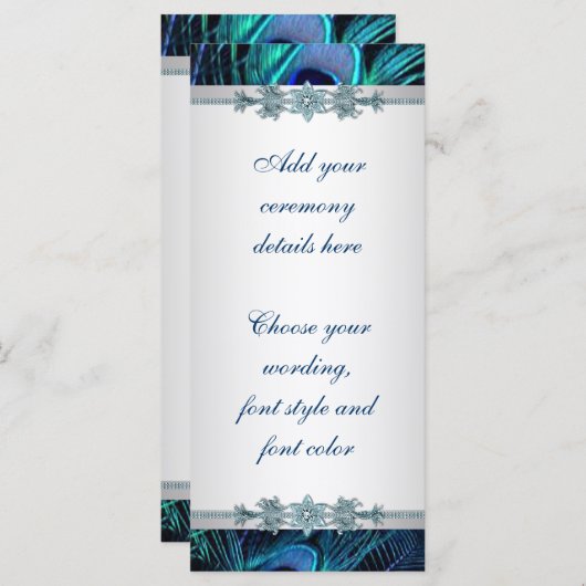 Royal Blue Silver Peacock programmes de mariage (Devant / Derrière)