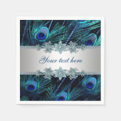 Royal Blue Silver Peacock Servetten (Voorkant)