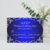 Royal Blue Silver Pearl Damask Sweet 16 RSVP (Debout devant)
