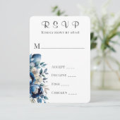Royal Blue & Silver Peony Wedding Cartes RSVP (Debout devant)
