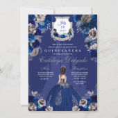 Royal Blue & Silver Princess Castle Quinceañera Kaart (Voorkant)