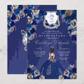 Royal Blue & Silver Princess Castle Quinceañera Kaart (Voorkant / Achterkant)