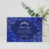 Royal Blue Silver Quinceanera Bedankkaart (Staand voorkant)