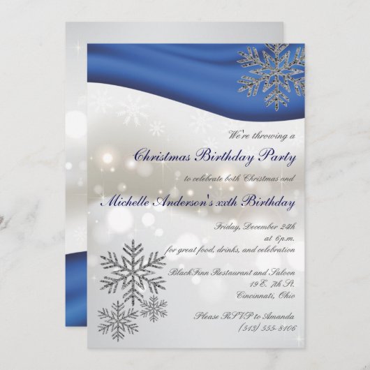 Royal Blue Silver Snowflakes kerstfeest B-day part Kaart (Voorkant / Achterkant)