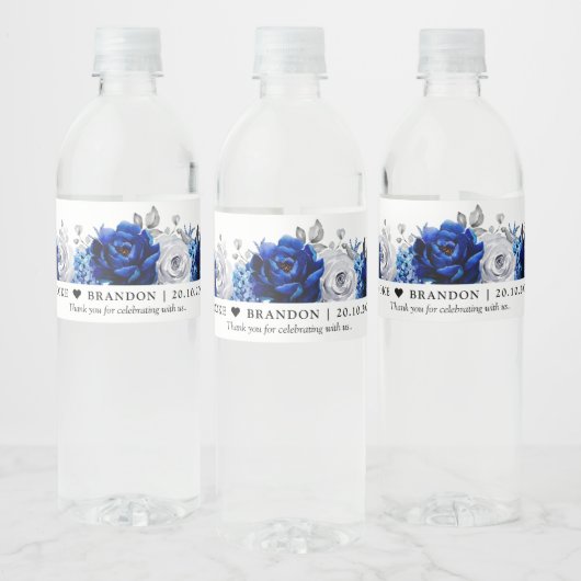 Royal Blue Silver Wedding Water Bottle Waterfles Etiket (Flessen)