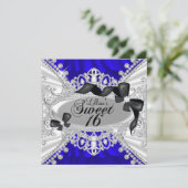 Royal Blue Sparkle Diamond & Bow Sweet 16 Invite Kaart (Staand voorkant)