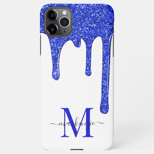 Royal Blue Sparkle Glam Glitter Driemonogram iPhone Hoesje (Achterkant)
