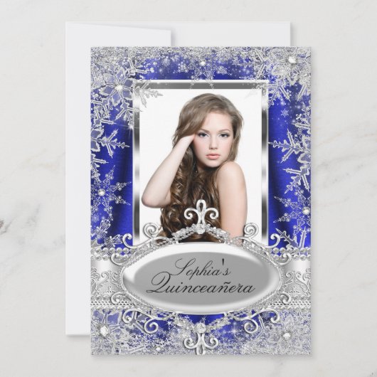 Royal Blue Sparkle Jewel Snowflake Quinceanera Kaart (Voorkant)