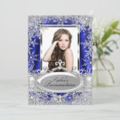 Royal Blue Sparkle Jewel Snowflake Quinceanera Kaart (Staand voorkant)