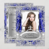Royal Blue Sparkle Jewel Snowflake Quinceanera Kaart (Voorkant / Achterkant)