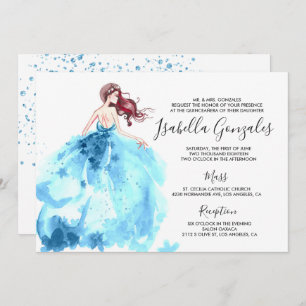 Royal Blue Sparkle Jurk Quinceañera Uitnodiging