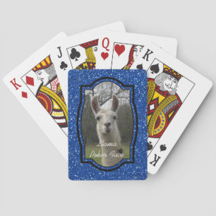 Royal Blue Sparkle Llama Portret Pokerkaarten