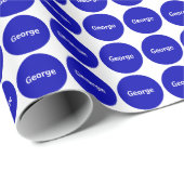 Royal Blue Stippen Pattern on White met naam Cadeaupapier (Rol Hoek)