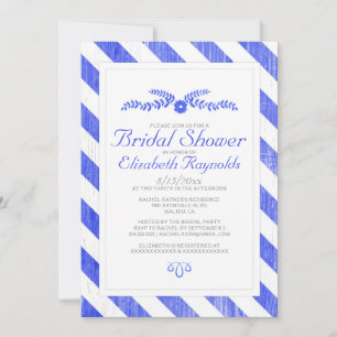 Royal Blue Stripes Bridal Shower-uitnodigingen Kaart