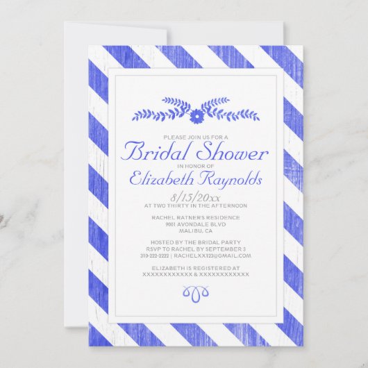 Royal Blue Stripes Invitations de douche nuptiale (Devant)