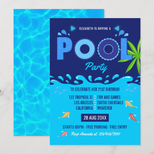 Royal Blue Summer Pool Birthday Party Kaart