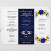 Royal Blue Sunflower Mariage Tri-fold Carte Progra (Devant / Derrière)