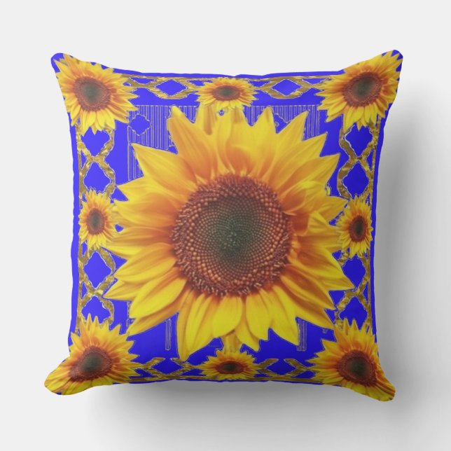 Royal Blue Sunflower Pattern Buitenkussen (Voorkant)