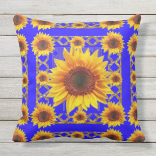 Royal Blue Sunflower Pattern Buitenkussen