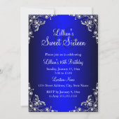 Royal Blue Sweet 16 Silver Pearl Damask Kaart (Voorkant)