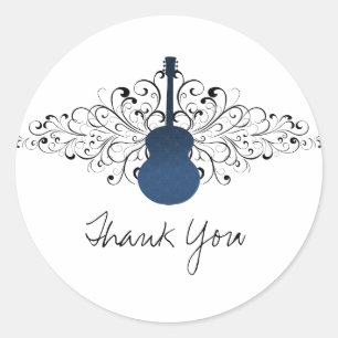 Royal Blue Swirls Guitar Dank u wel Ronde Sticker