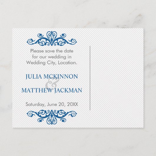 Royal Blue Swirls Wedding Save the Date Aankondigingskaart (Achterkant)
