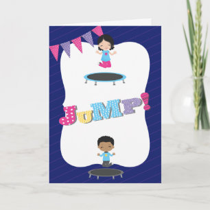 Royal Blue Trampoline Birthday Party Bedankkaart